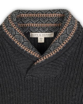 Boys Organic Long Sleeve Shawl Collar Sweater with Intarsia Detail