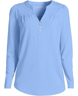 Women's Petite Long Sleeve Lightweight Jersey Notch Neck Tunic Top