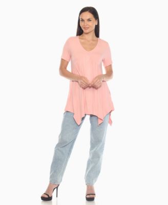 Women's Short Sleeve Shirred Front Knit Tunic Top