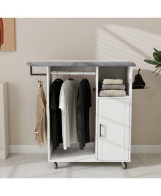 Rolling Ironing Cabinet with Foldable Ironing Board and Storage Shelves