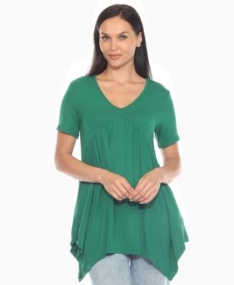 Women's Short Sleeve Shirred Front Knit Tunic Top