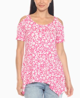 Women's Cold Shoulder Leopard Print Short Sleeve Top