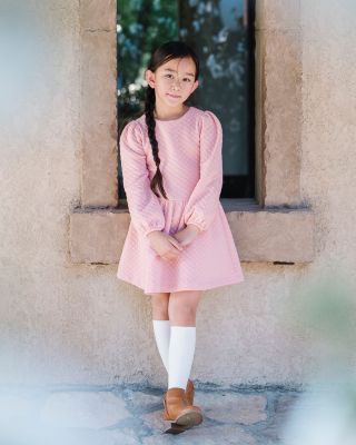 Little and Big Girls' Long Sleeve Quilted Drop Waist Dress