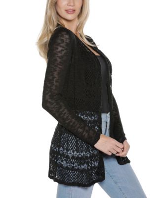 Women's Open-Front Pointelle-Trim Cardigan Sweater