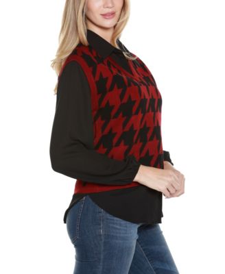 Women's Houndstooth Two-Fer Sweater