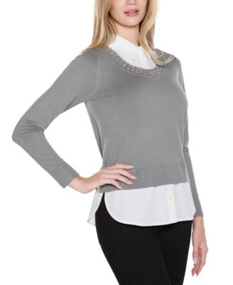 Women's Rhinestone-Neckline Two-Fer Sweater