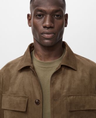 Men's Suede Leather-Effect Overshirt