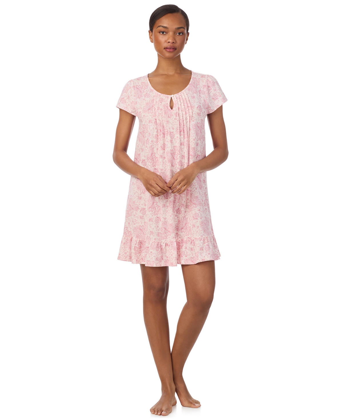 Ralph Lauren Lauren  Print Short Sleeve Nightgown In Pink
