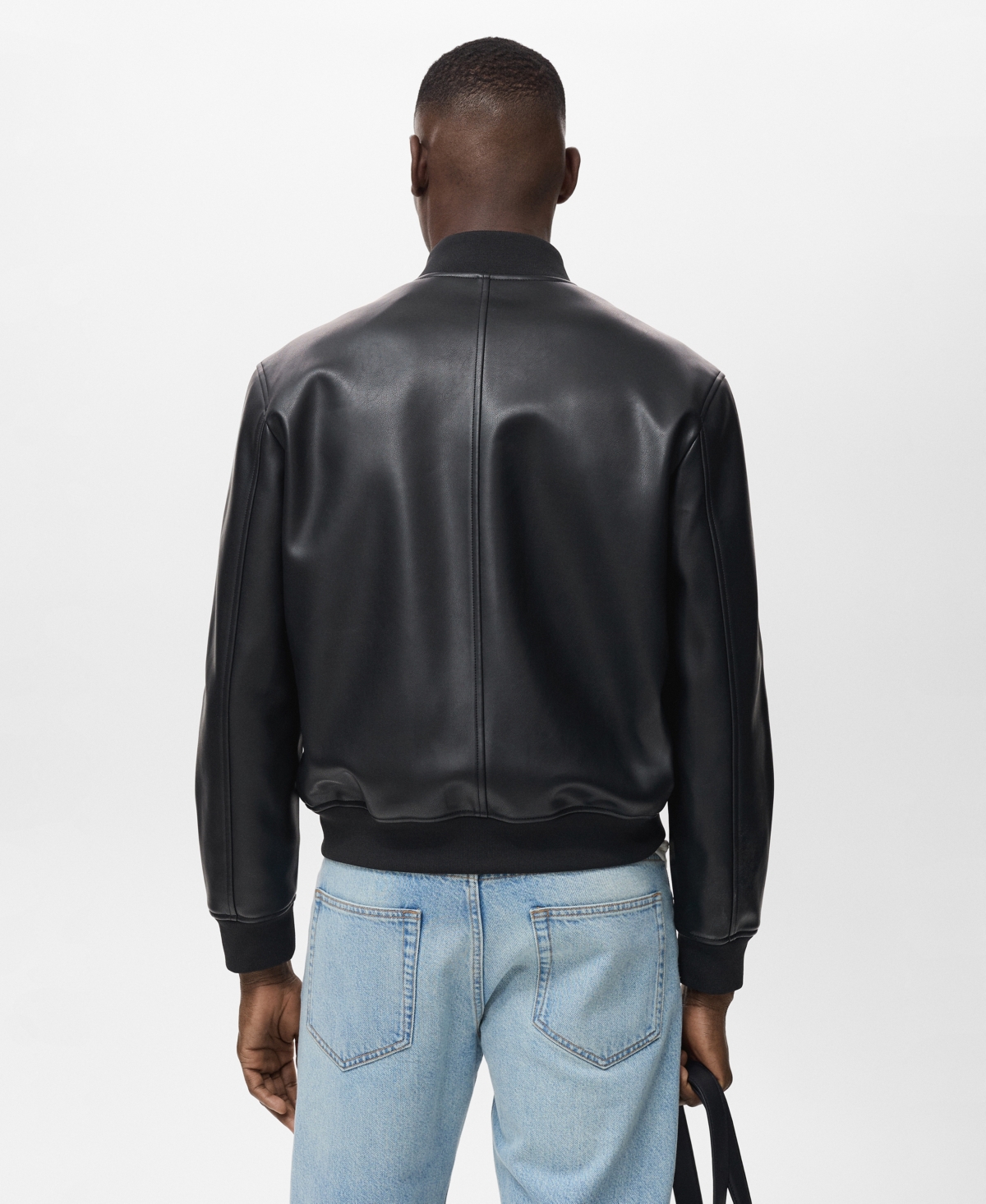 Mango Faux Leather Bomber Jacket In Black