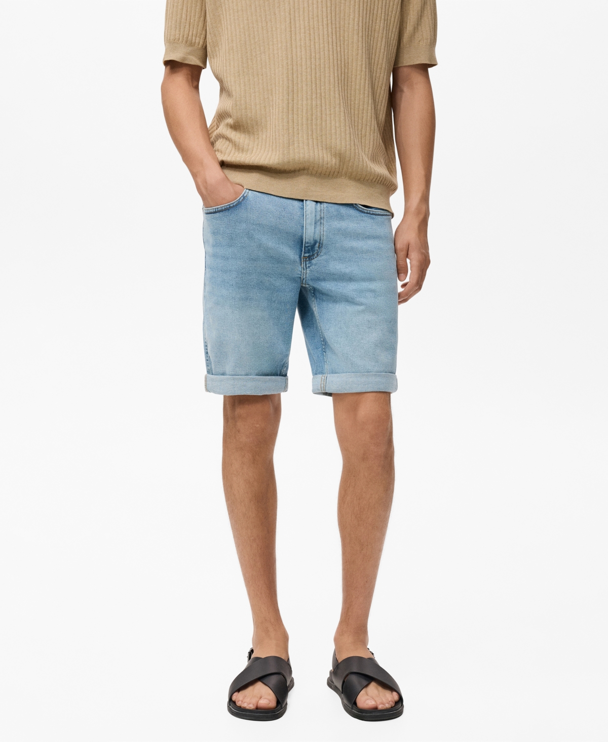 Mango Slim Fit Denim Bermuda Shorts In Blue