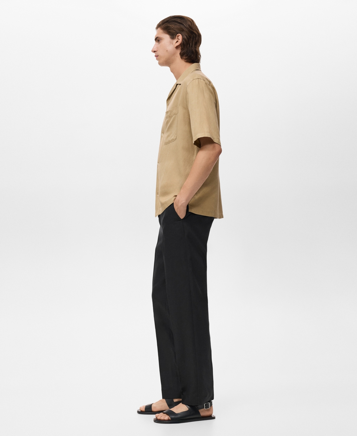 Mango Men's Linen And Lyocell Blend Straight-leg Pants In Black