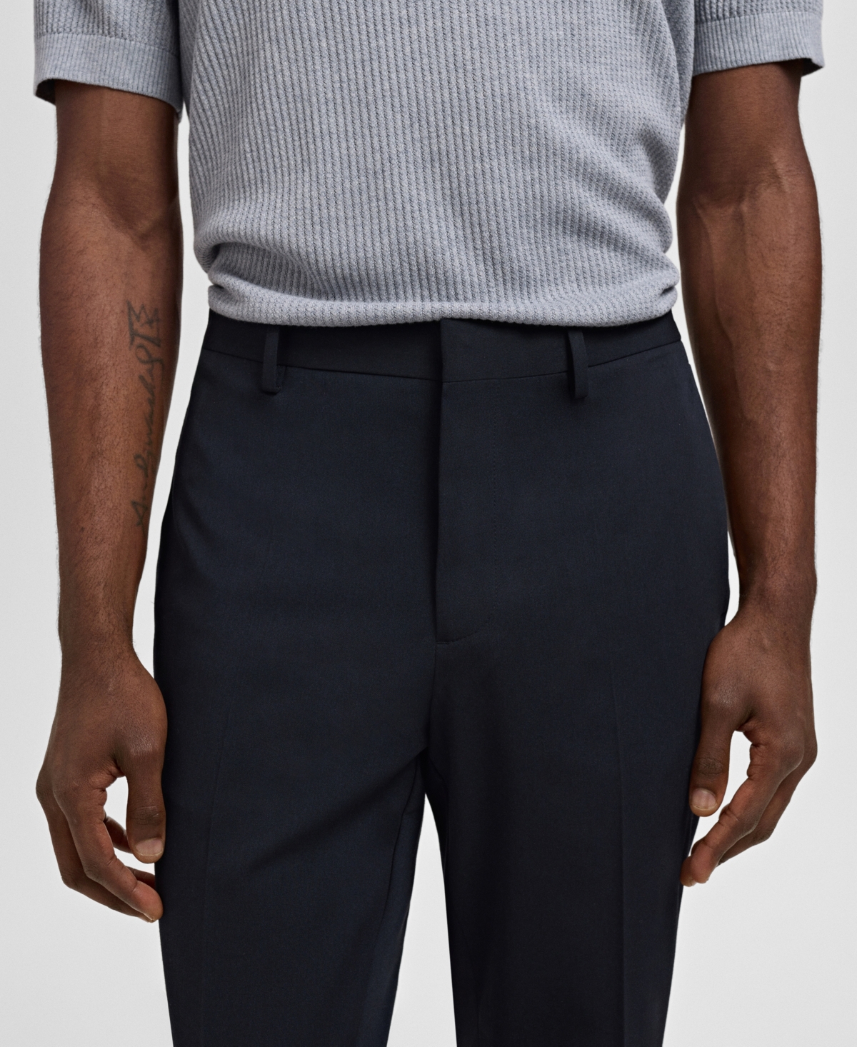 Mango Slim Fit Flat Front Pants In Blue