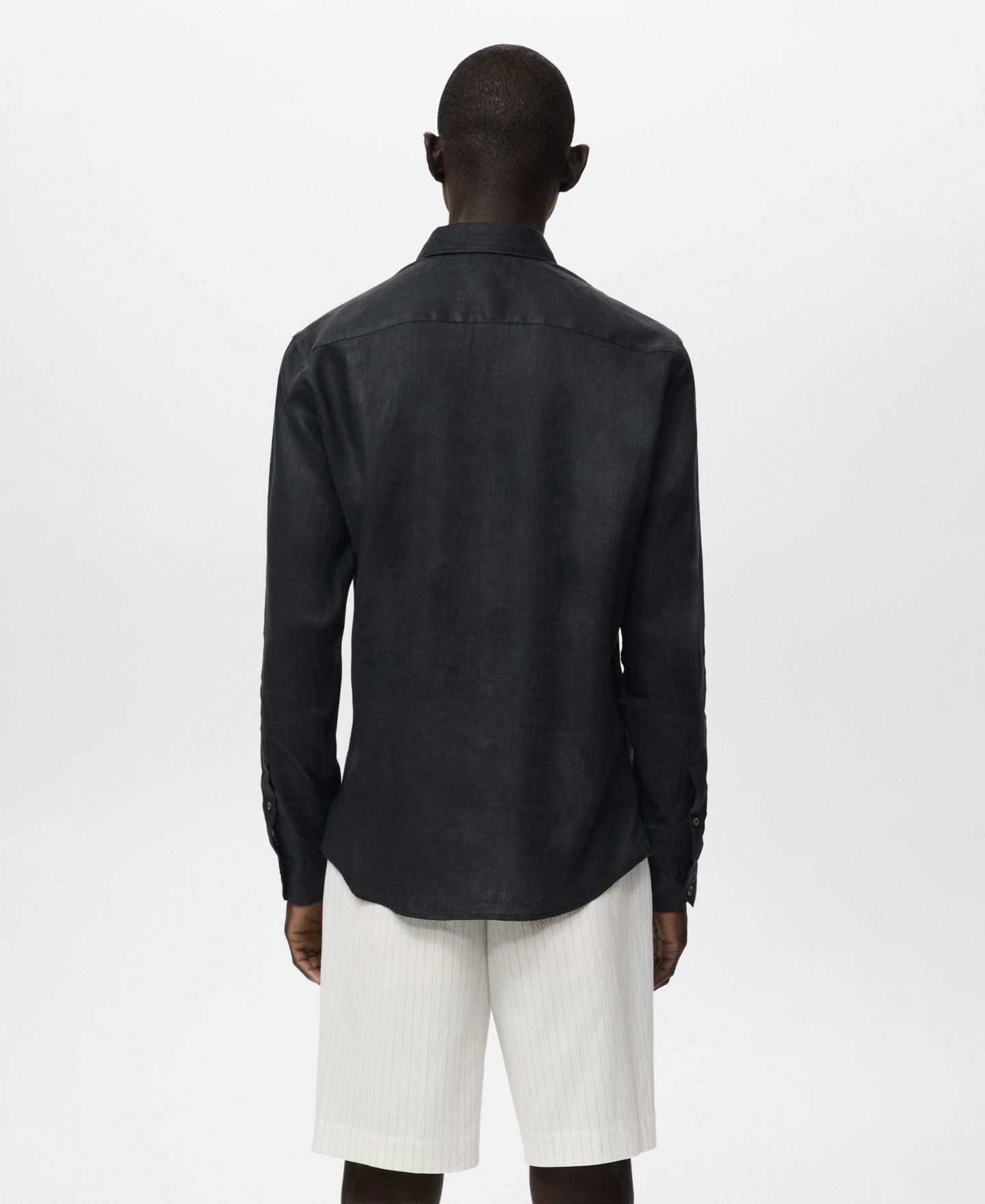 Мужская рубашка Mango Linen Long Sleeve, цвет: Чёрный — фото 3