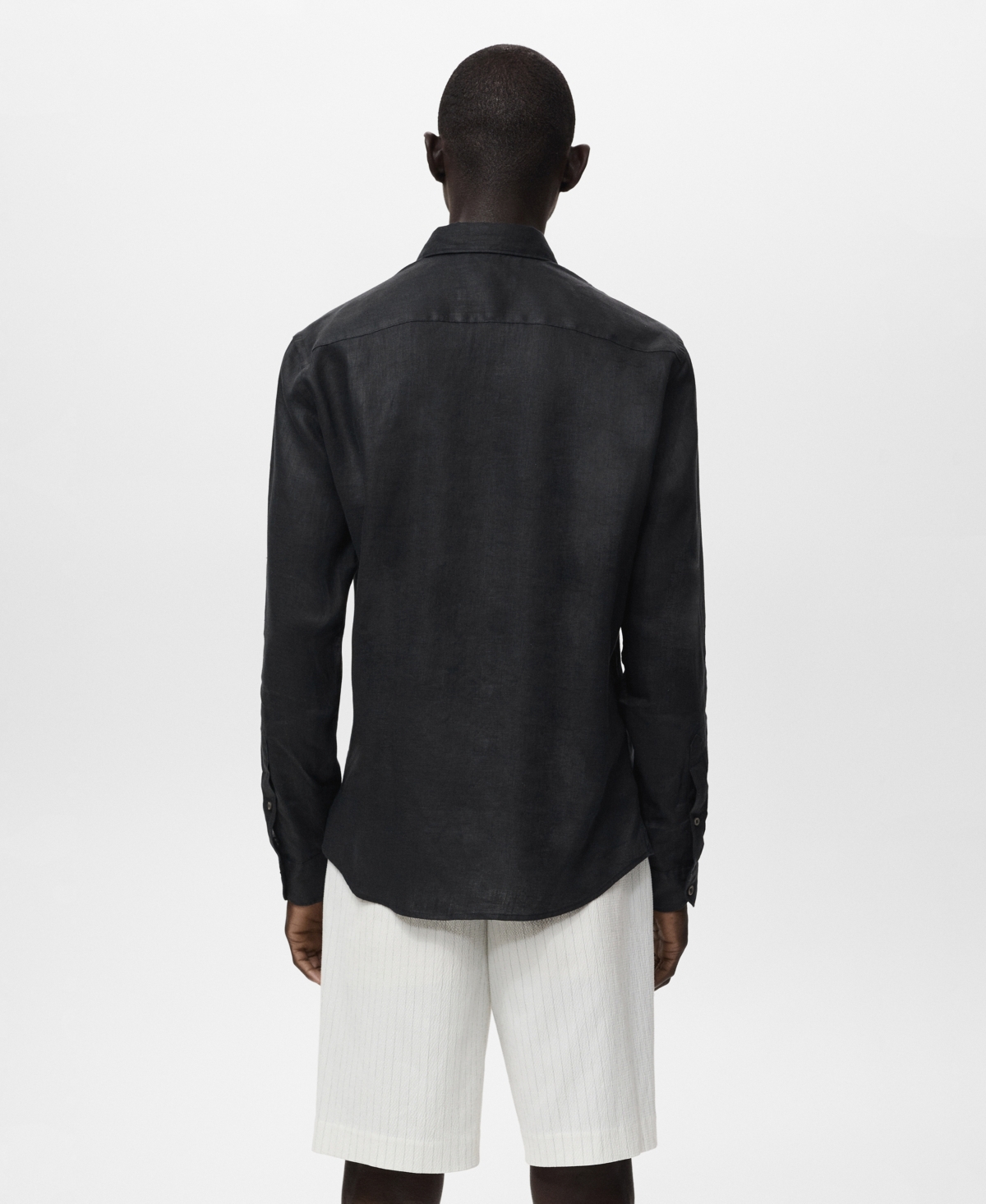 Mango Classic Fit Linen Button-up Shirt In Black