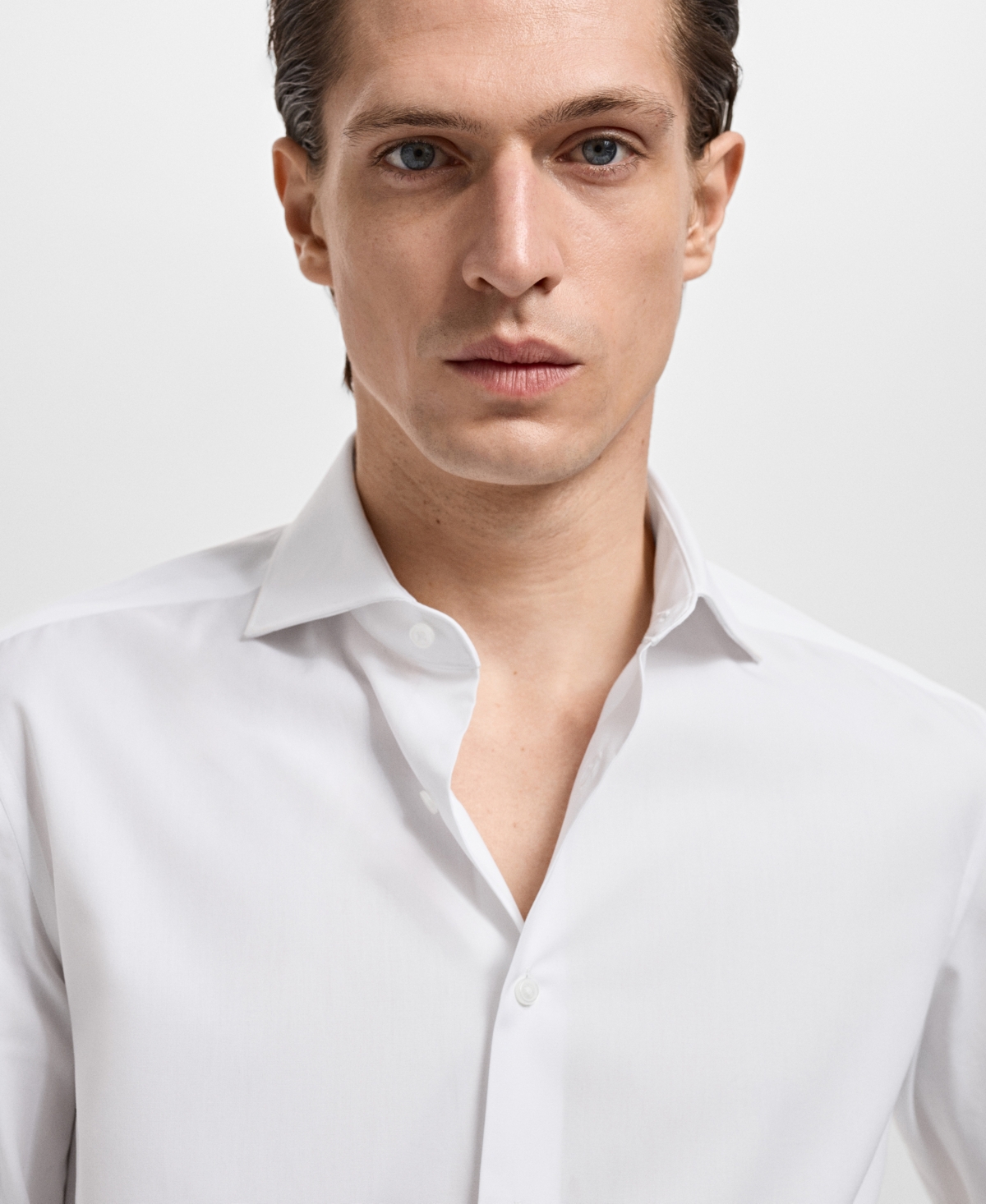 Mango Slim Fit Cotton Herringbone Suit Button-up Shirt In White