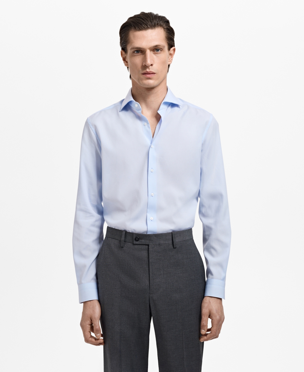 Mango Slim Fit Cotton Poplin Suit Button-up Shirt In Blue