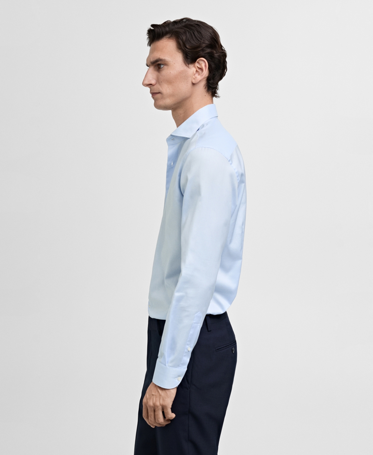 Mango Slim Fit Cotton Poplin Suit Button-up Shirt In Blue