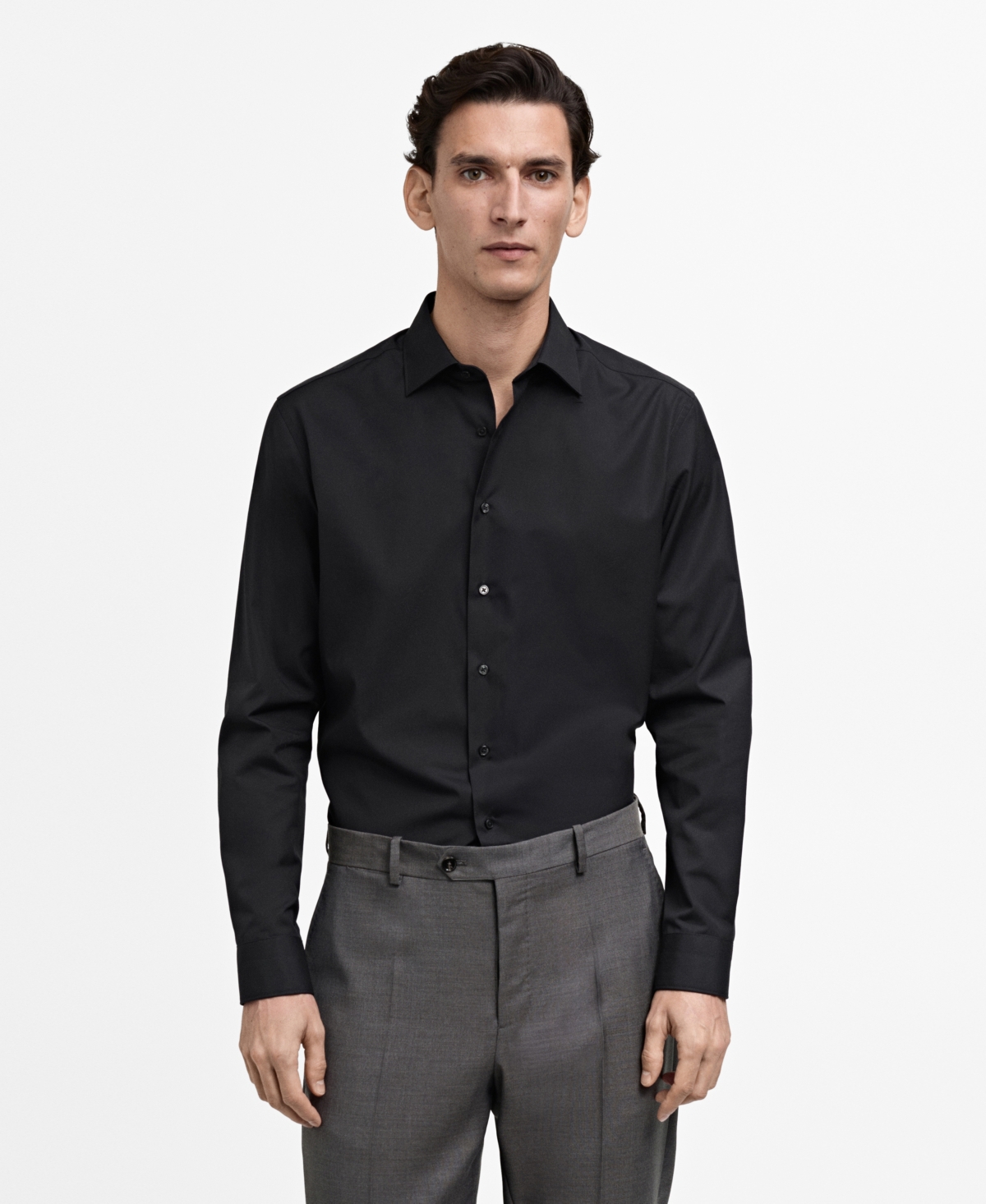 Mango Slim Fit Cotton Poplin Button-up Shirt In Black