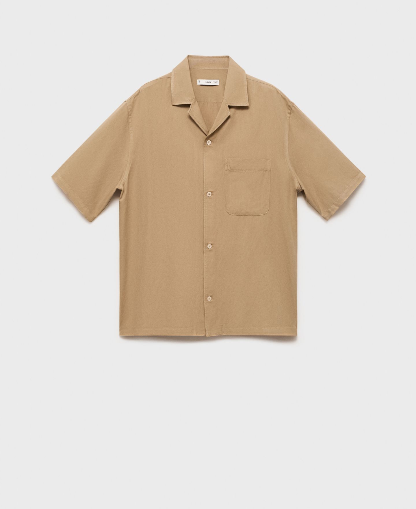 Мужская рубашка Mango Regular-Fit Linen Blend, цвет: Бежевый — фото 7