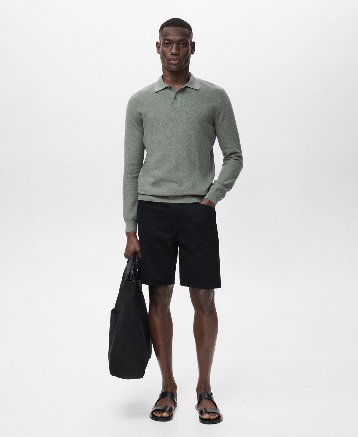 Mango Men's Micro-structured Cotton Polo Shirt In Green