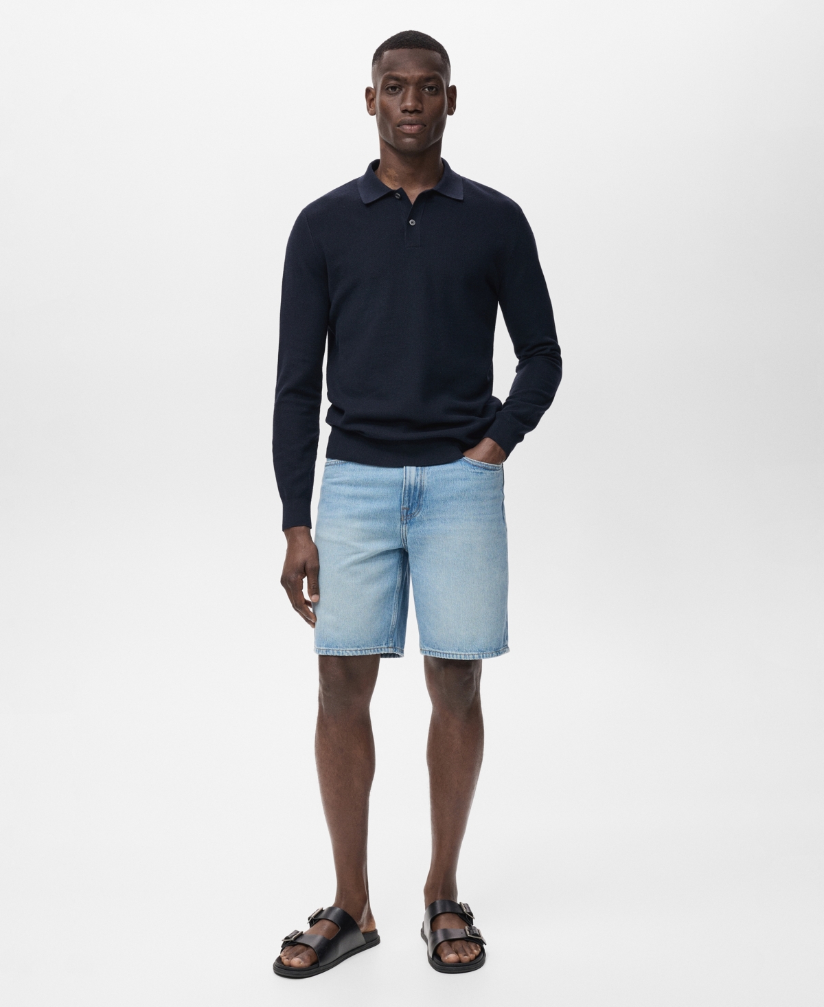 Mango Men's Micro-structured Cotton Polo Shirt In Blue