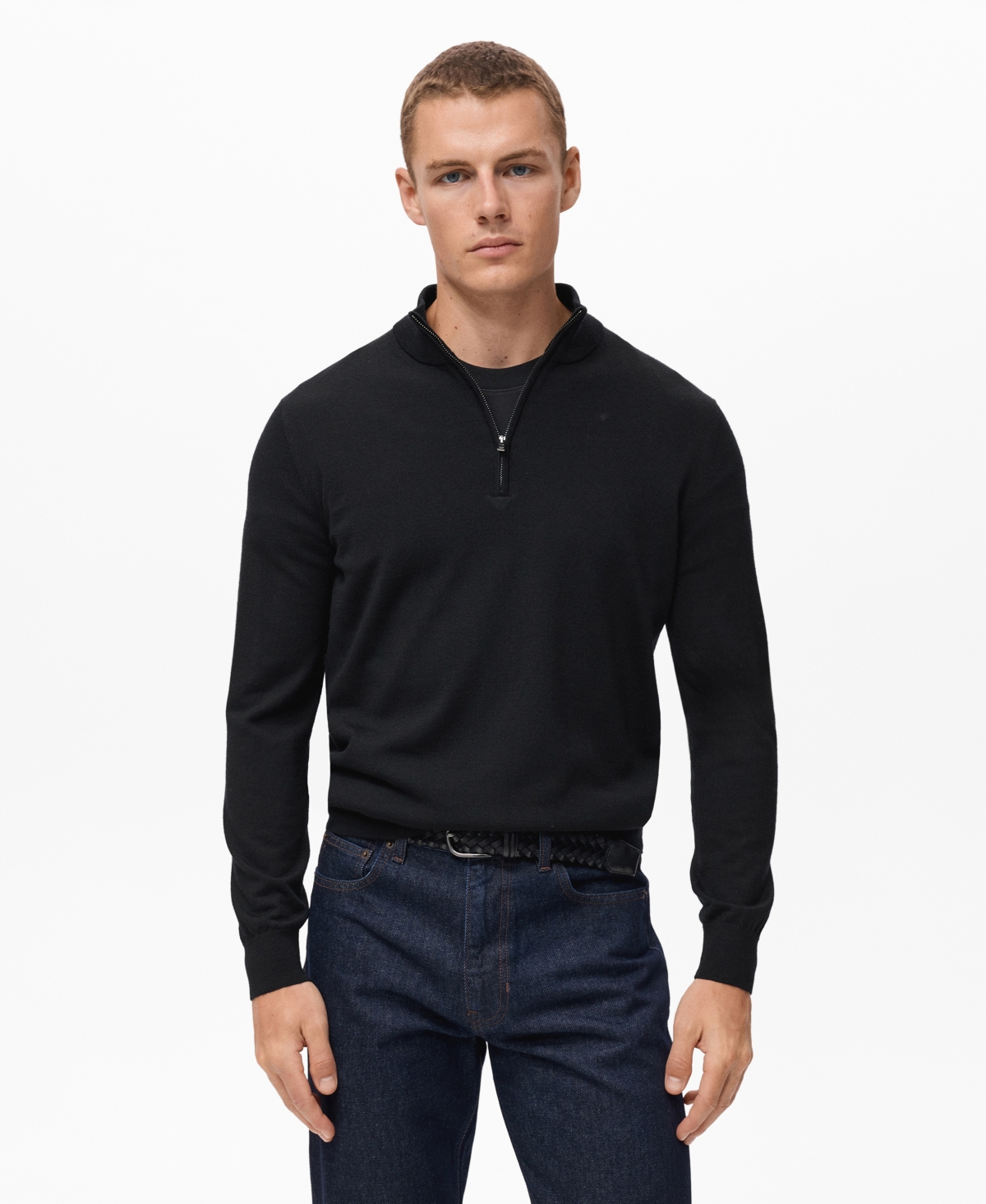 Mango Perkins Wool Quarter Zip Sweater In Black