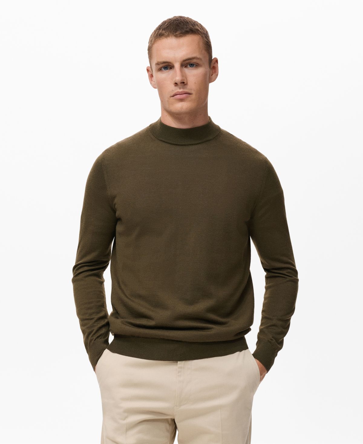 Мужской шерстяной свитер с имитацией шеи