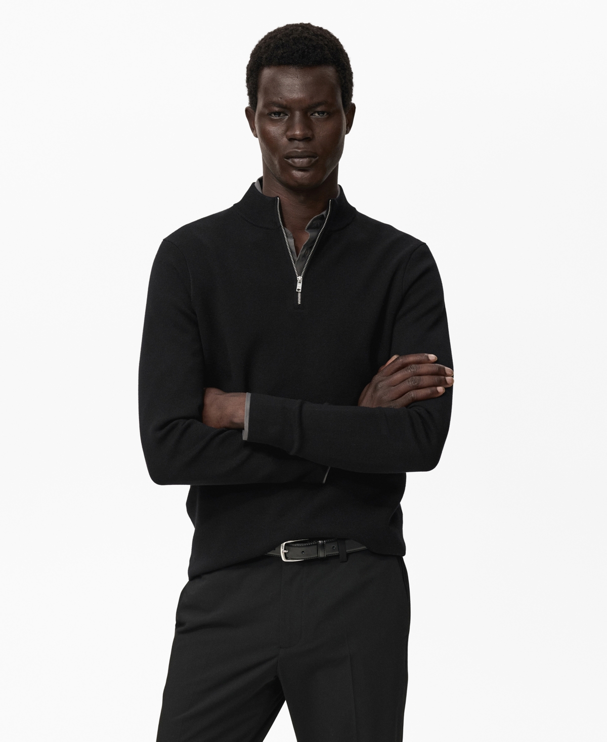 Mango Quarter Zip Sweater In Black