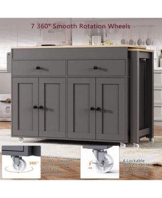 74.5" Kitchen Island with Pull-Out Dining Table, Rolling Storage Cart with 2 Drawers, Cabinets & Spice Rack-Maison Boucle