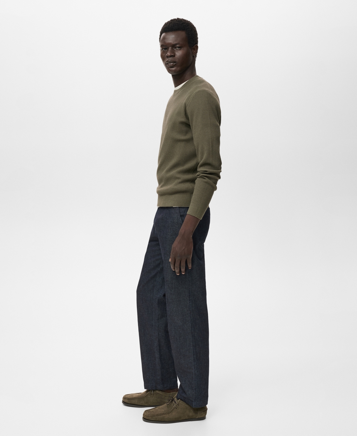 Mango Rib Crewneck Sweater In Green