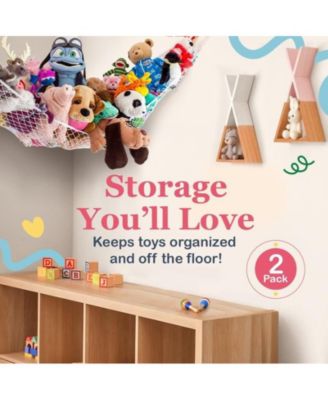 Toddler Stuffed Animal Net Hammock, Jumbo Extra Large Corner Hanging Toy Storage Organizer, Rainbow, 2 Pack