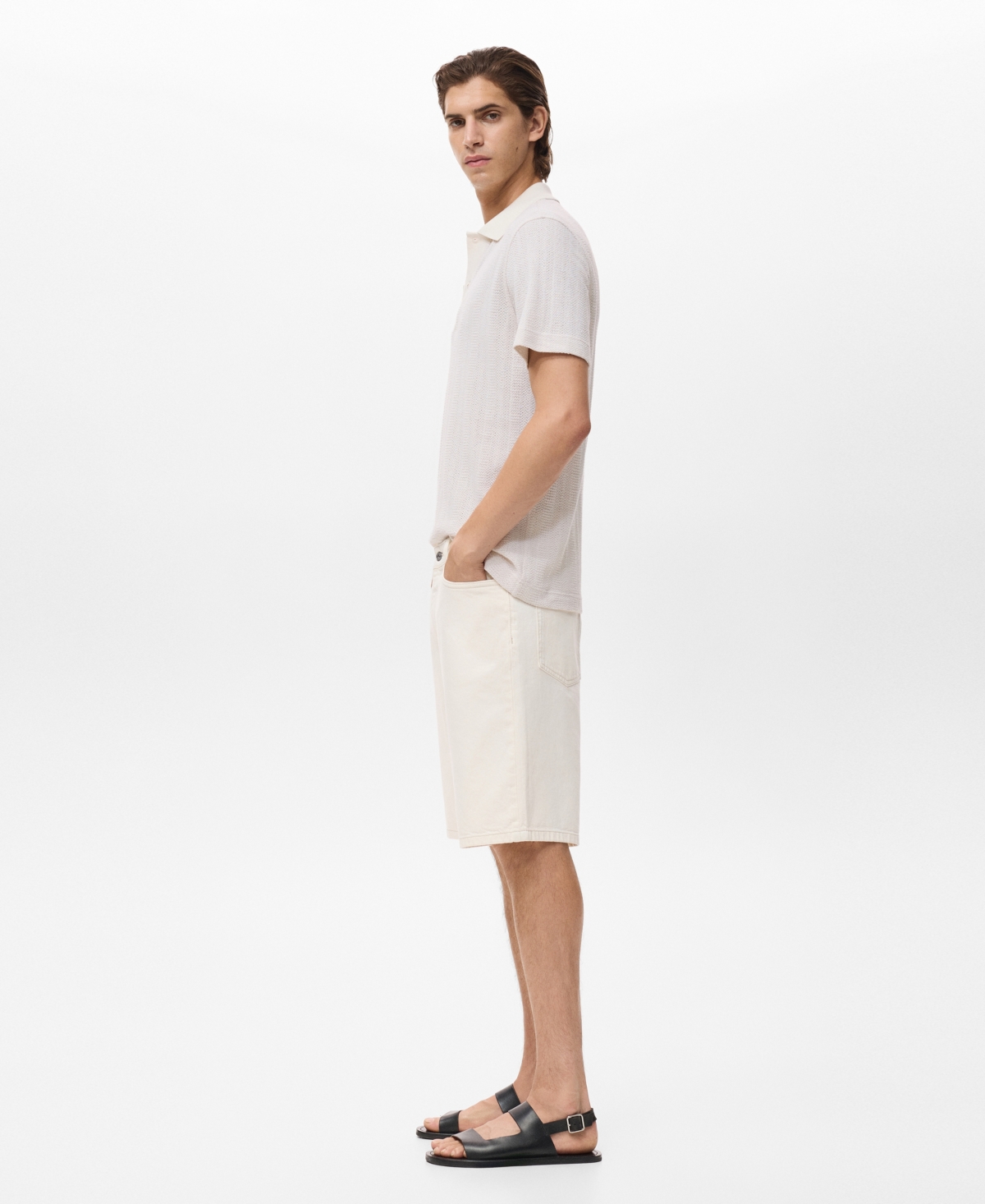 Mango Men's Openwork Knitted Cotton Polo Shirt