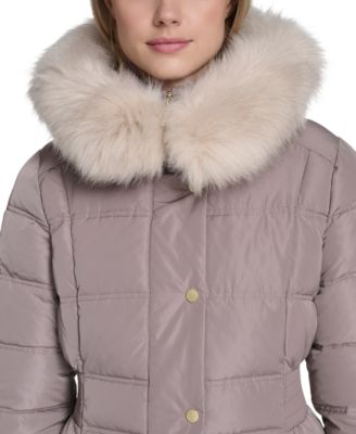 Women's Trim Hood Zip-Front Down Filled Puffer Coat