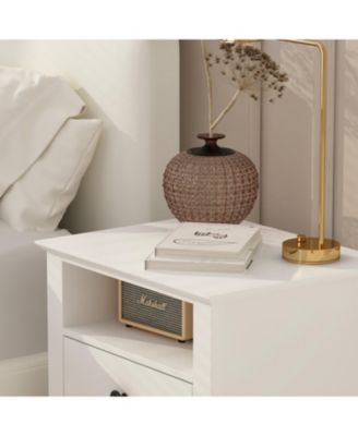 Exquisite 2-drawer bedside table with metal handle, bedroom nightstand, wooden end table