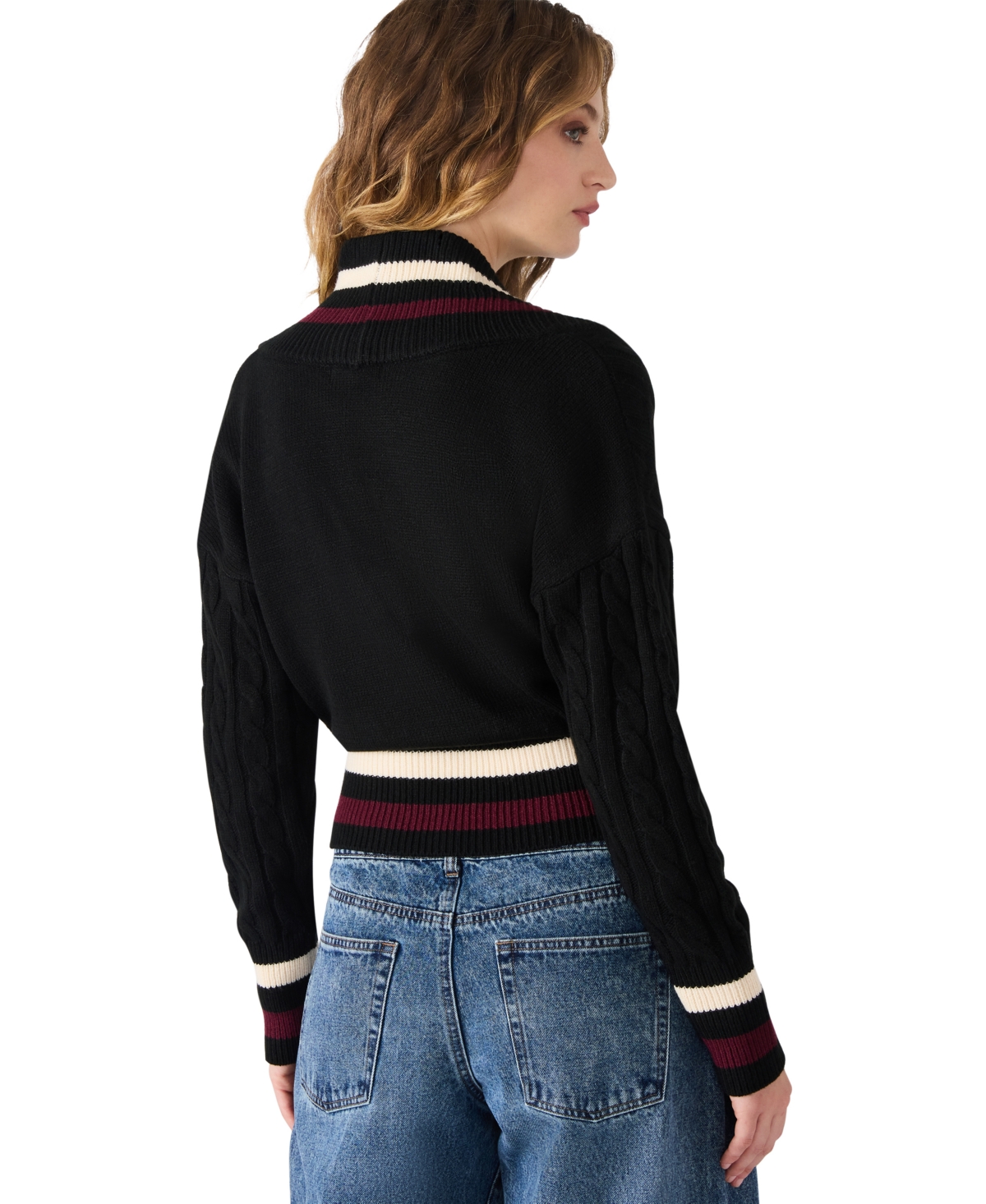 Steve Madden Addison Contast Trim Cable Knit Sweater In Gold