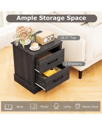 Set of 2 Drawer Nightstand Bedside Table Compact Sofa End Table Oak Dark Grey