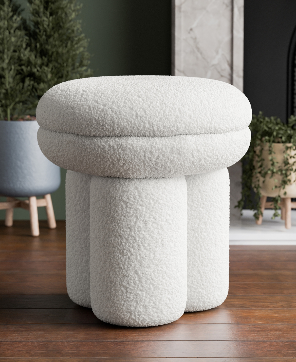 Furniture Of America Ronan 18" Mushroom Upholstered Ottoman In White