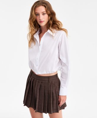 Women's Collared Button-Front Cropped Shirt, Macy's Exclusive