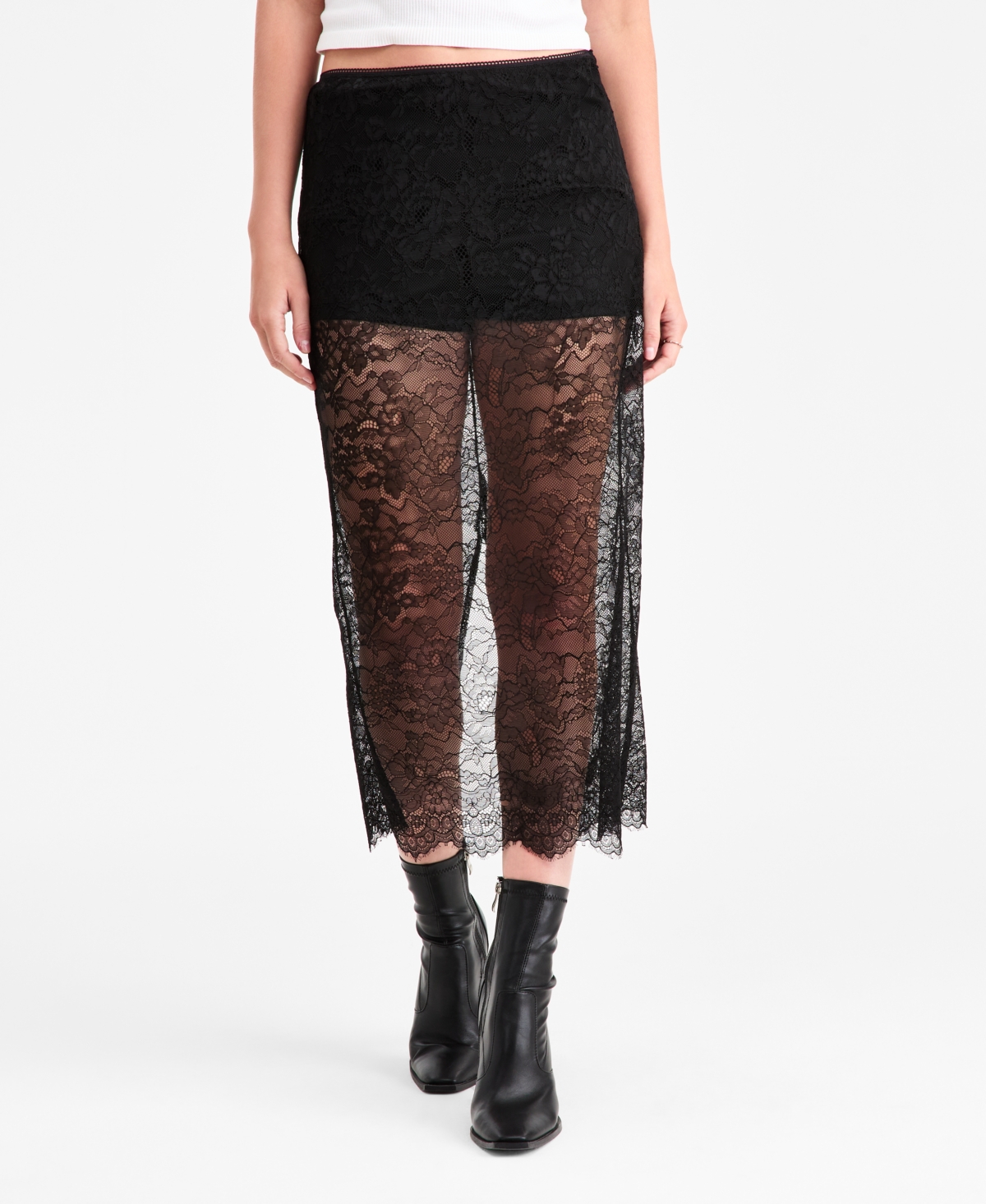 Bar Iii Women's Sheer Lace Midi Skirt, Macy's Exclusive