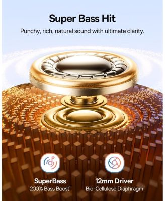 Bass BC1 Open Ear Earbuds Clip-On Headphones, Open-Ring Comfort with Tri-Curve Snug Clip,4-Mic Clear Calls, IP55 Waterproof, 38H Playtime