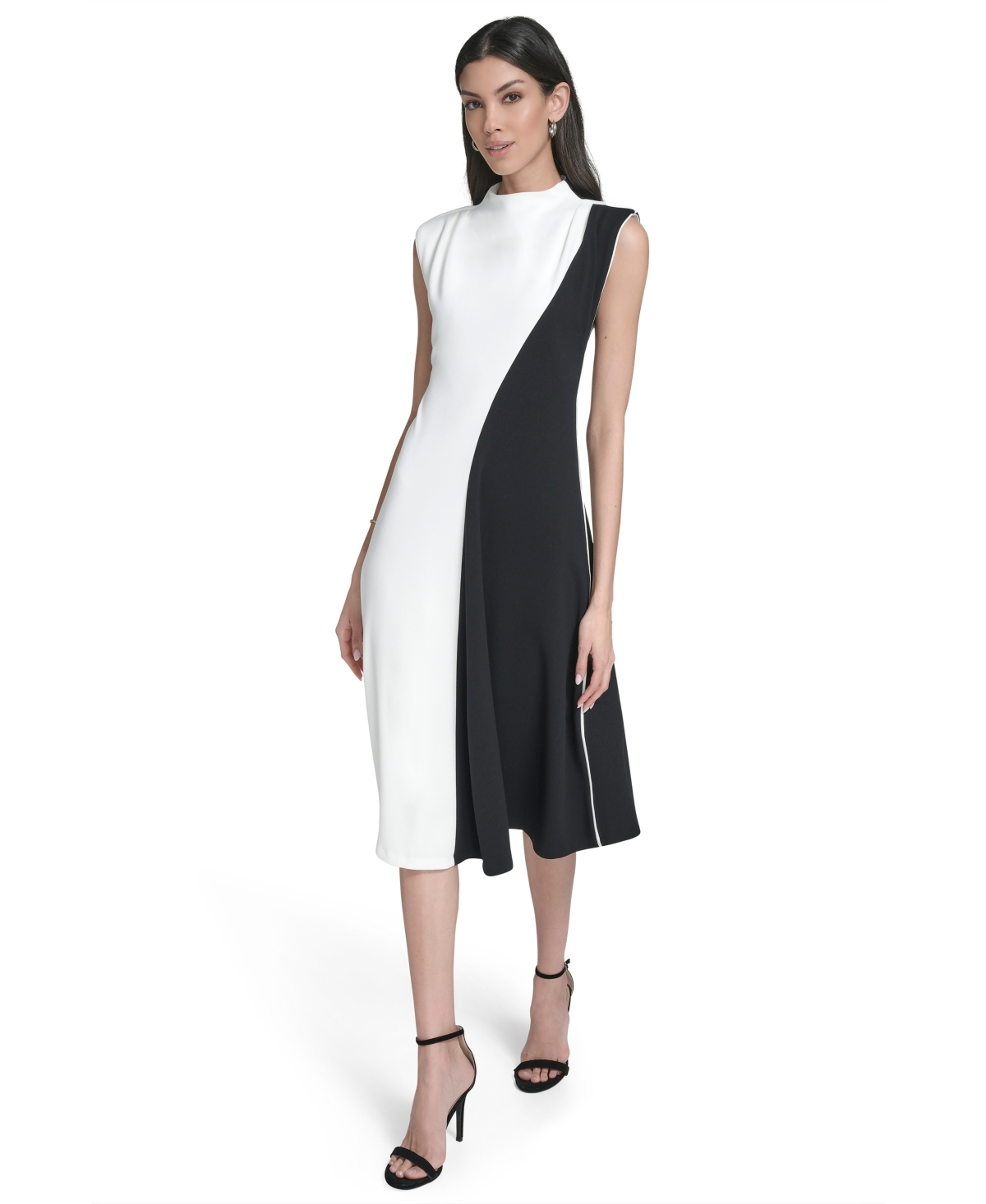 Calvin Klein Women's Colorblock Mock Neck Midi Dress In Black