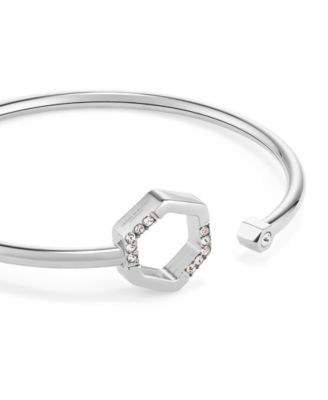 Crystal Honeycomb Silver Tone Stainless Steel Bangle Bracelet