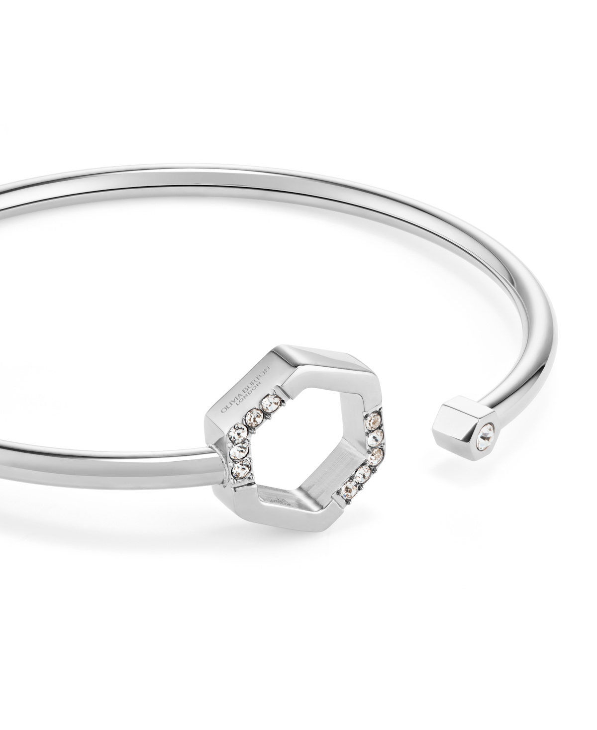 Olivia Burton Crystal Honeycomb Silver Tone Stainless Steel Bangle Bracelet In Silver