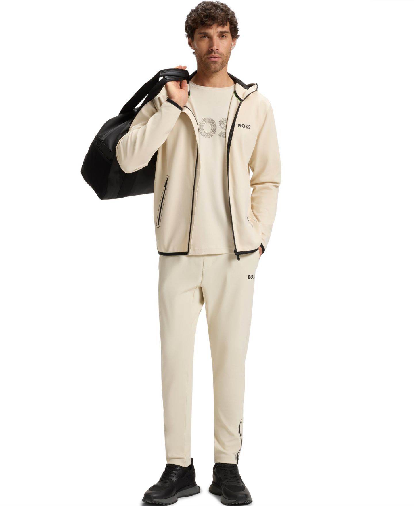 Мужское худи Hugo Boss Active Stretch-Gabardine Zip-Up, цвет: Белый — фото 4