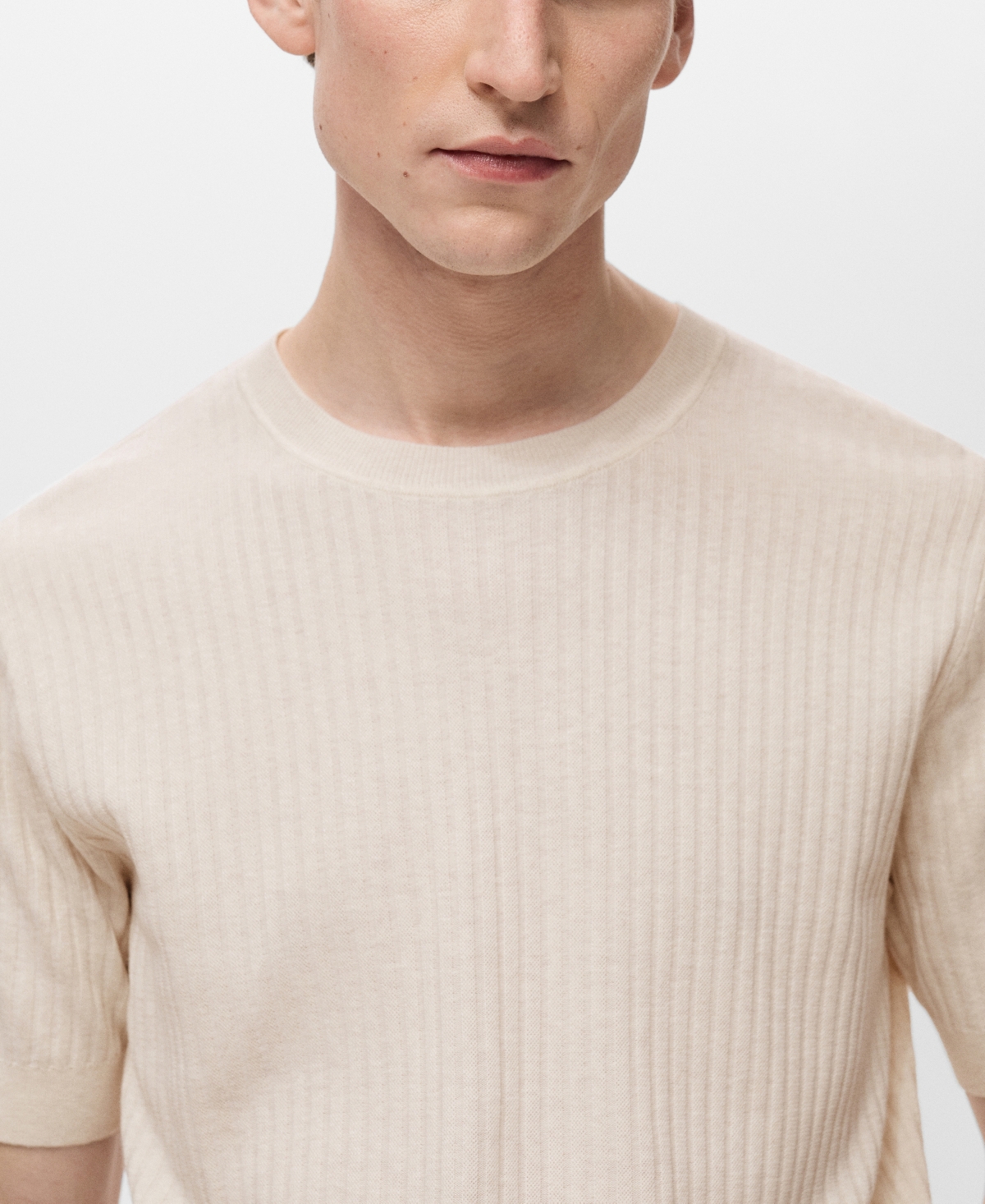 Mango Textured Stripe Knit Top In Neutral