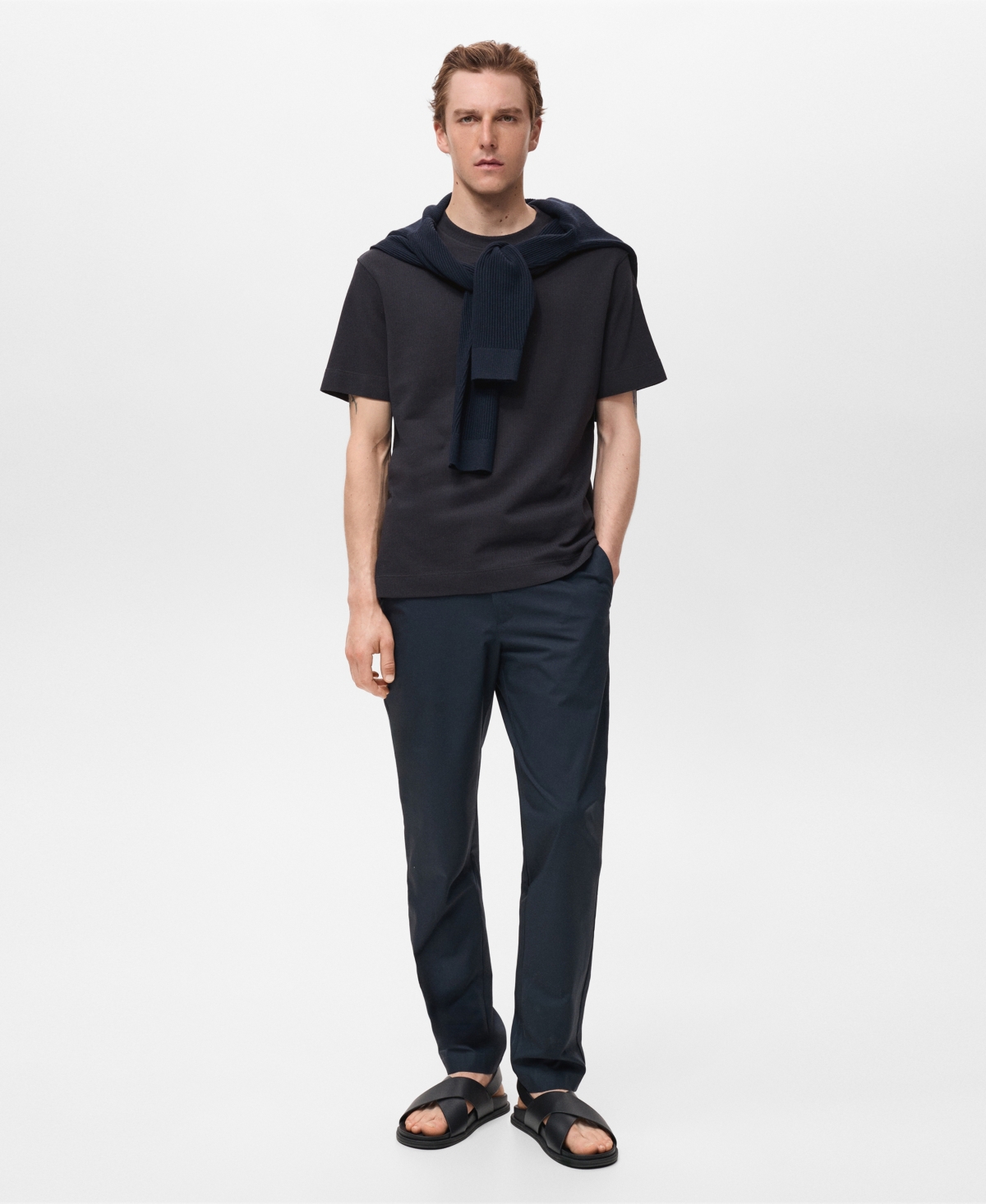Mango Thermoregulating Performance Slim Fit Stretch T-shirt In Blue