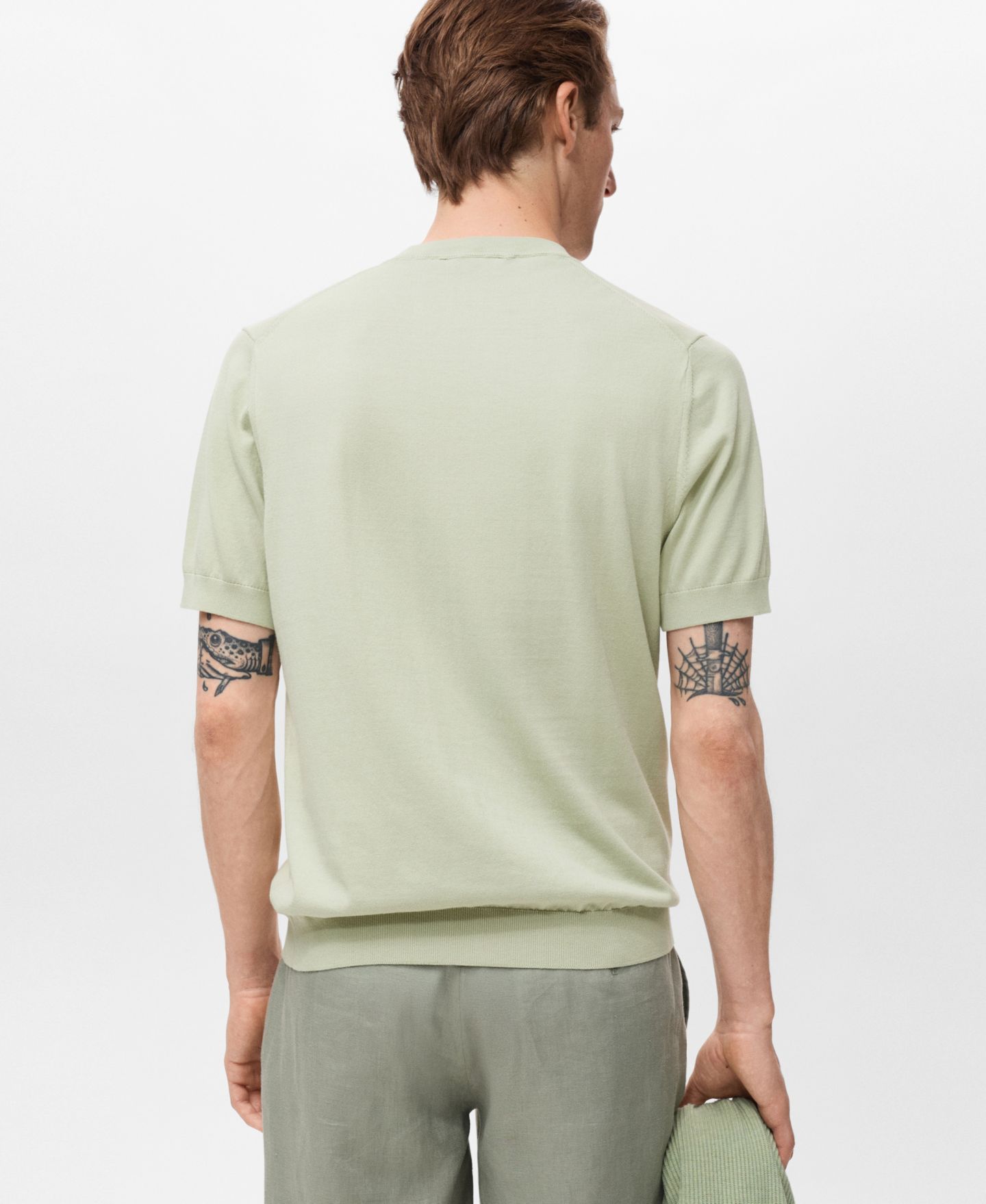 Мужская футболка Mango Cotton Fine-Knit, цвет: Зелёный — фото 4
