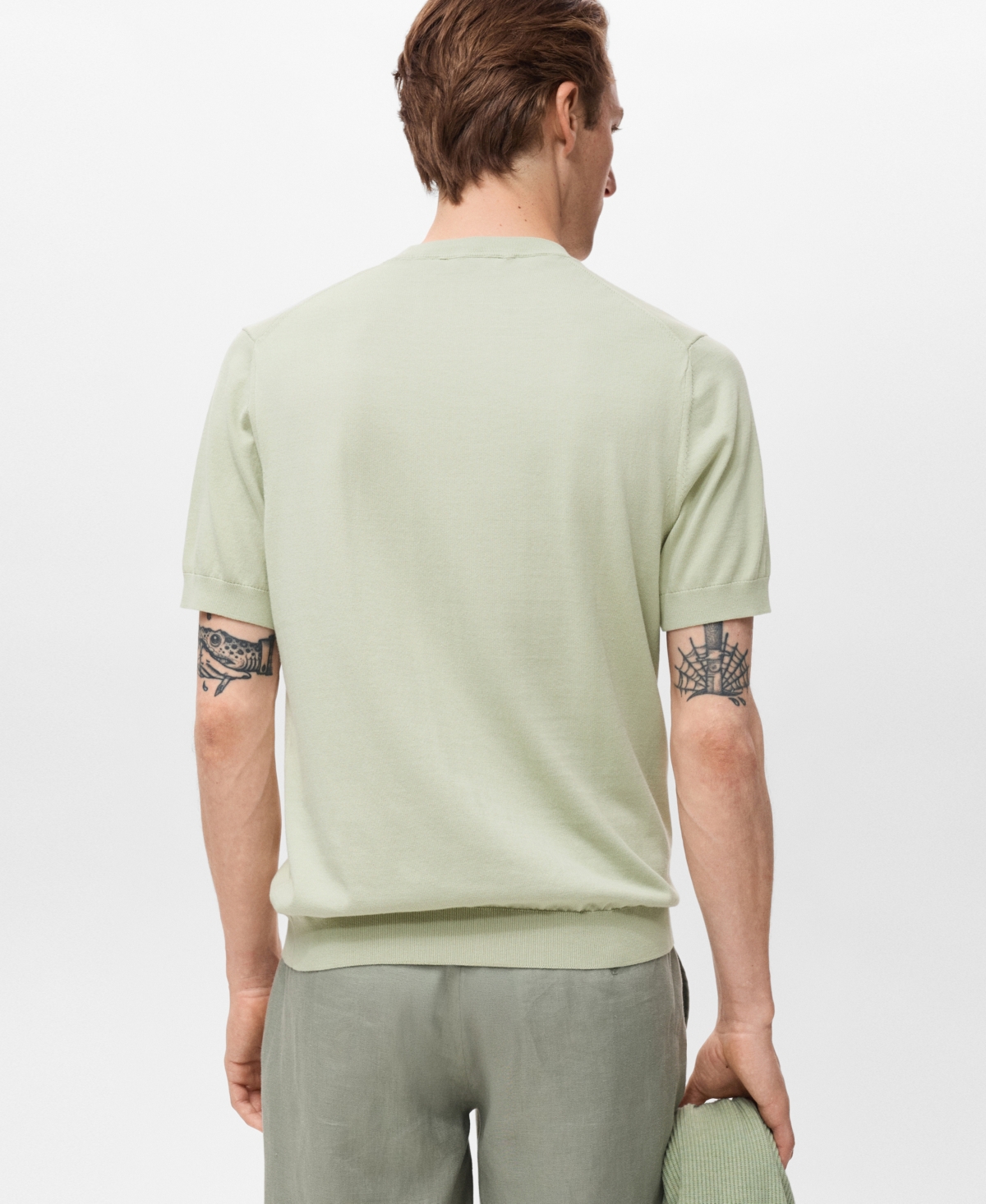 Mango Short Sleeve Cotton Crewneck Sweater In Green
