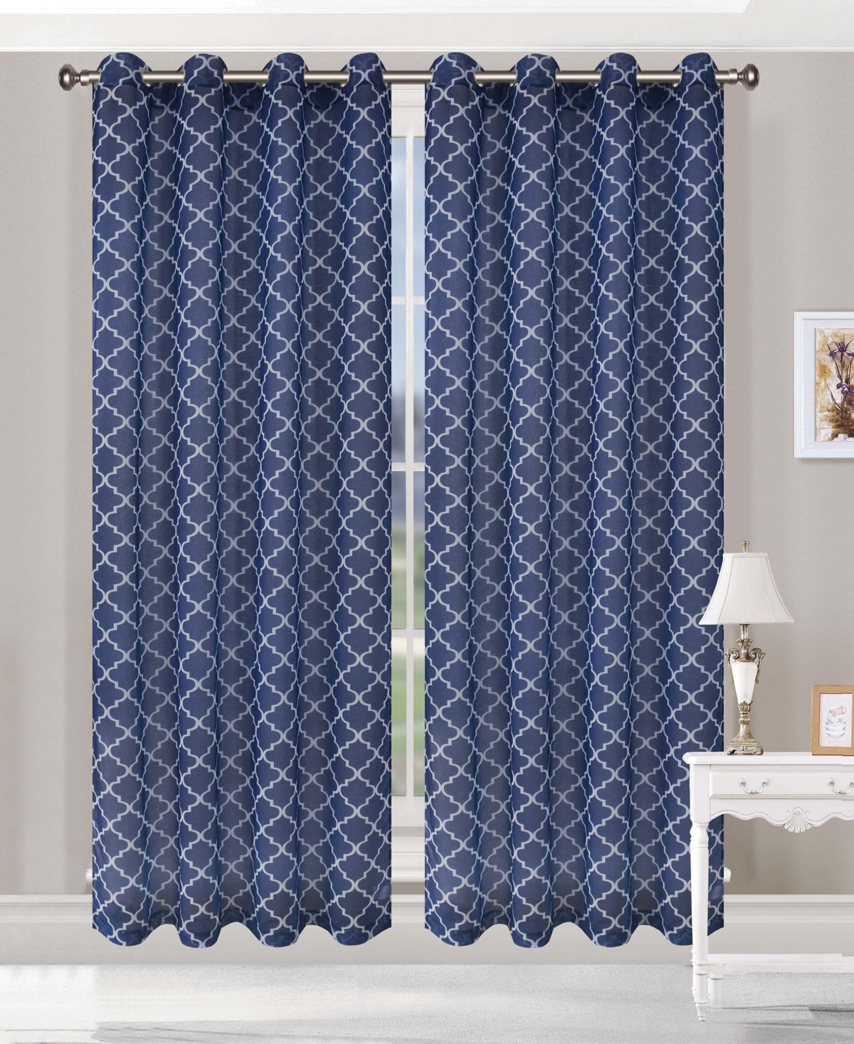 Superior Trellis Sheer 2-Piece Curtain Panels with Grommet Header Top, 52" X 63"