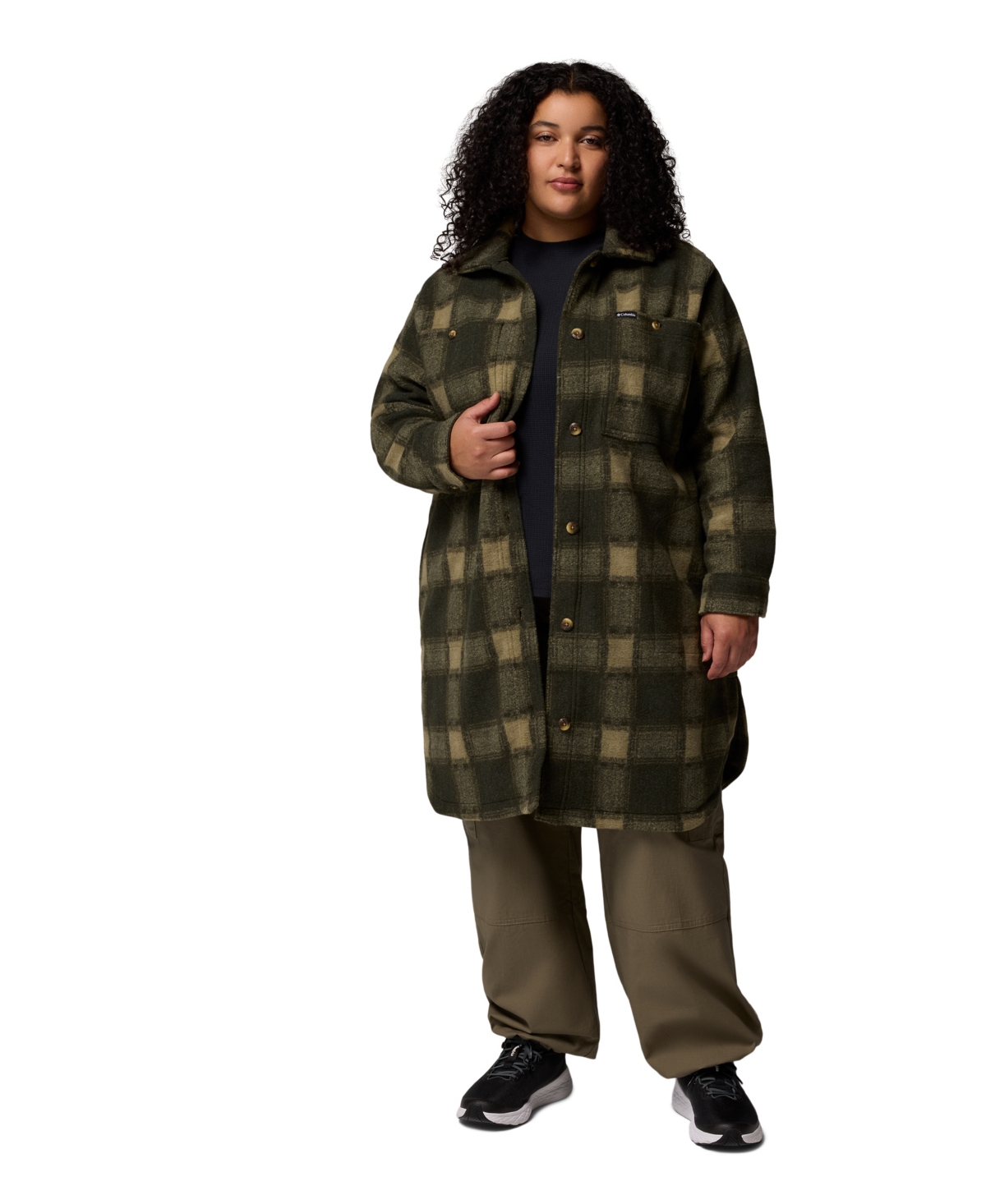 Columbia Plus Size Wildest Venture Long Fleece Coat In Green